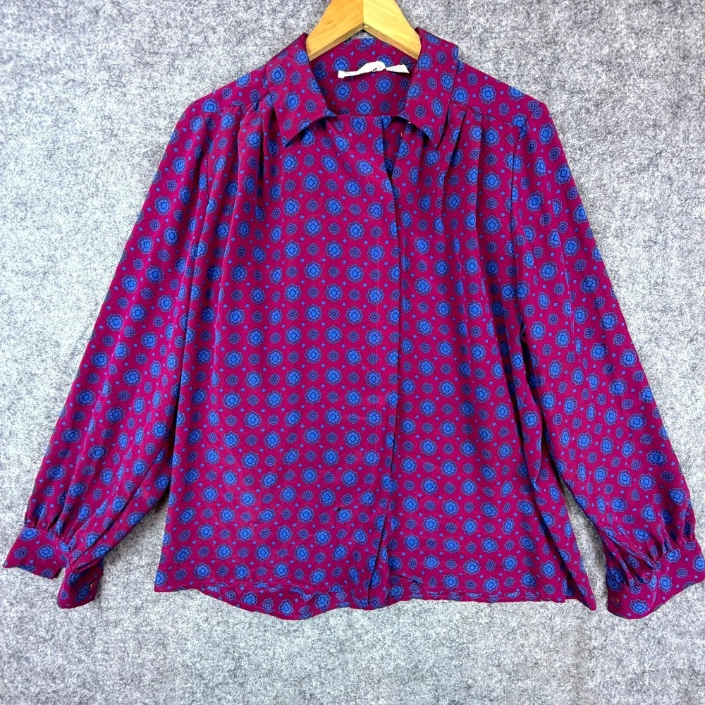 Vintage Weathervane Blouse Womens 12‎ Pink Blue Medallion Secretary Office Artsy